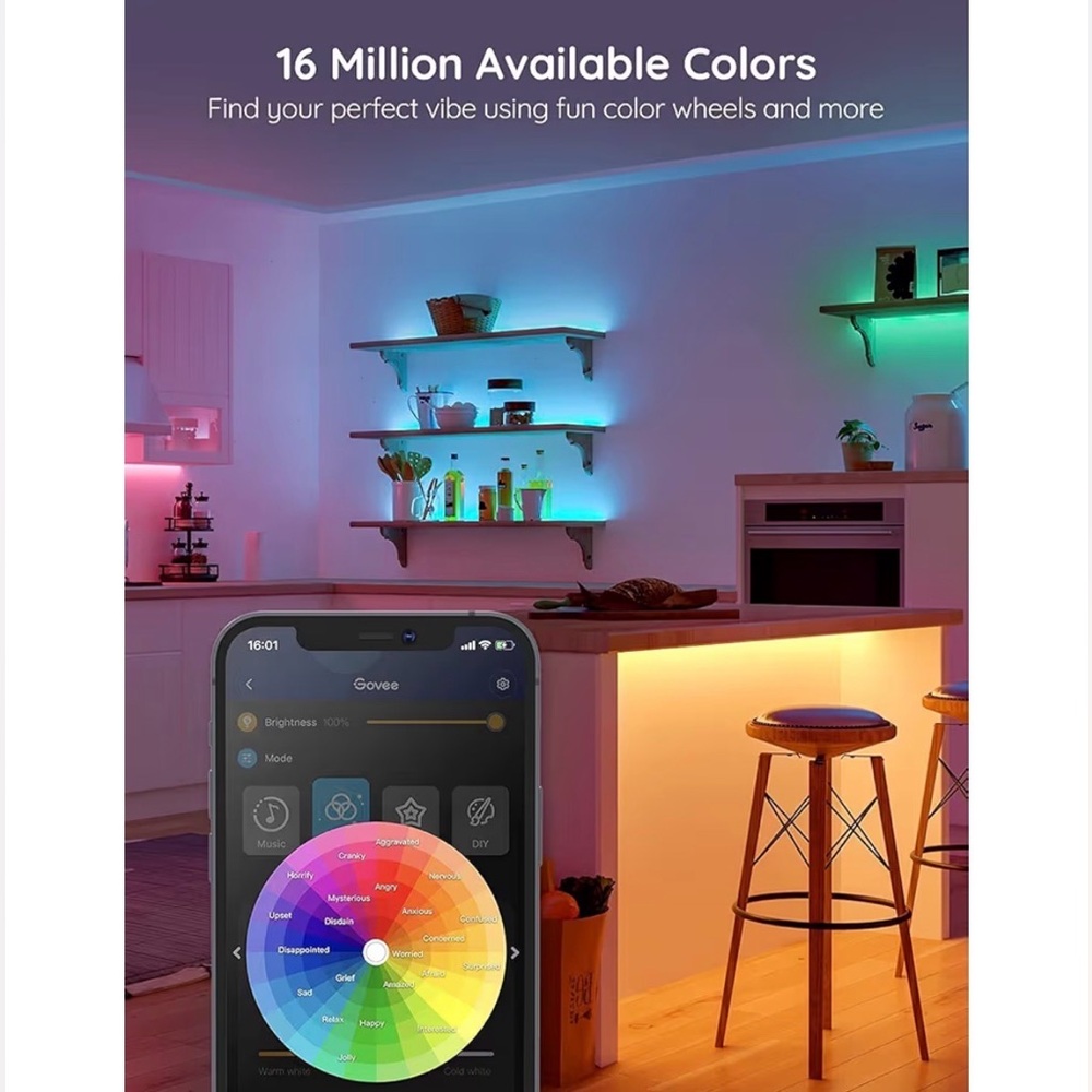 NWT Govee 100ft LED Strip Lights, Bluetooth RGB Lights, App Control, Music Sync - Picture 6 of 16